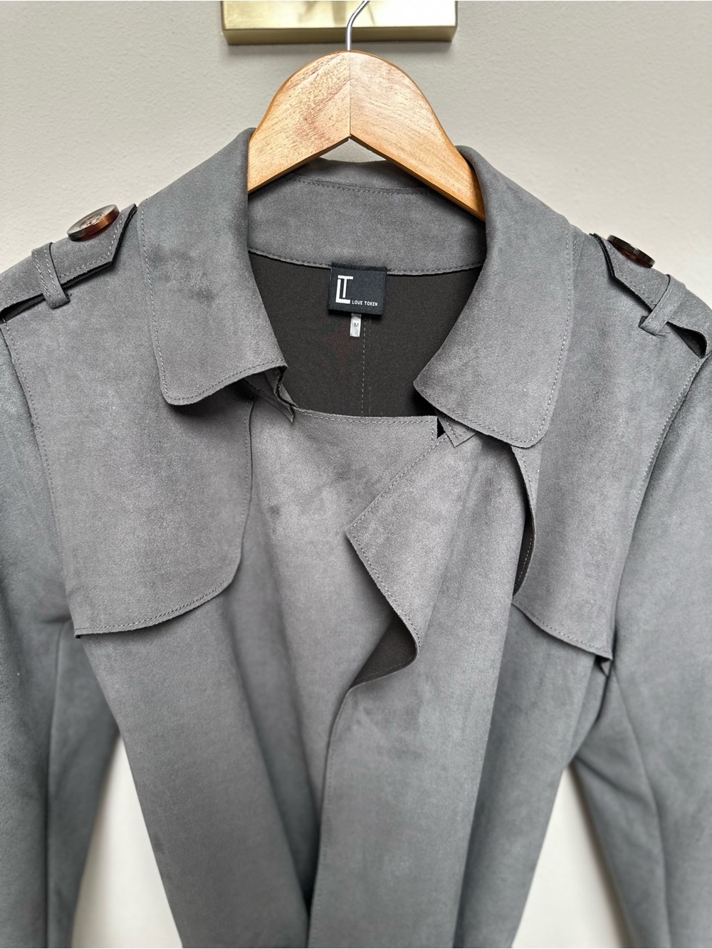 Love Token Grey Suede Trench Coat